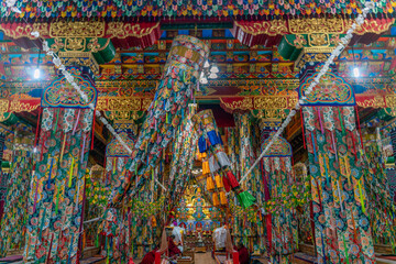 Sichuan/China-08.04.2020:The view inside the ancient old buddhist temple on Tibet
