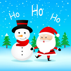 Merry Christmas. Happy Christmas companions. Santa Claus and snow man character of vector.