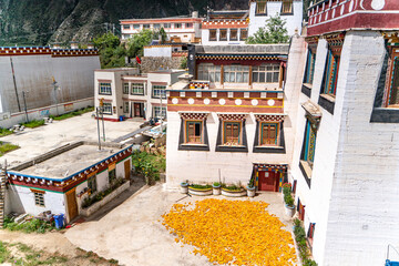 The view of traditional old small tibetan remote village and family house on Tibet
