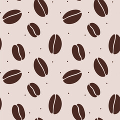 Illustration seamless pattern coffee beans on grey background. Simple cute style.