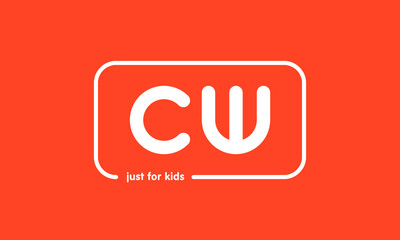 Premade framed kids logo initials monogram kids modern soft on red background