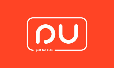 Premade framed kids logo initials monogram kids modern soft on red background