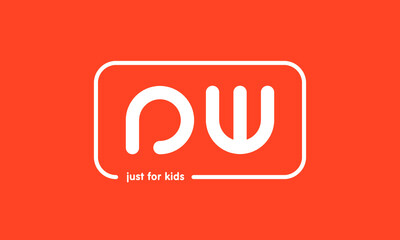 Premade framed kids logo initials monogram kids modern soft on red background