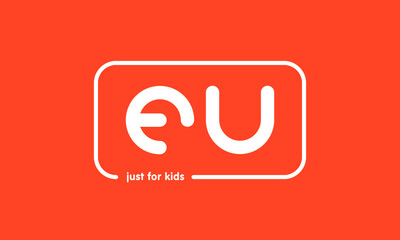 Premade framed kids logo initials monogram kids modern soft on red background