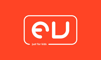 Premade framed kids logo initials monogram kids modern soft on red background