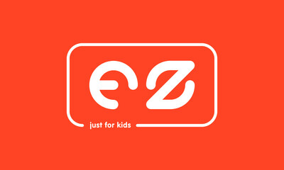 Premade framed kids logo initials monogram kids modern soft on red background