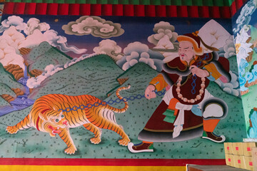 Fototapeta premium The view inside the ancient old buddhist temple on Tibet