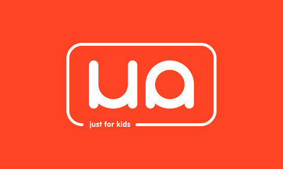 Premade framed kids logo initials monogram kids modern soft on red background