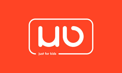 Premade framed kids logo initials monogram kids modern soft on red background