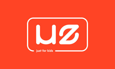 Premade framed kids logo initials monogram kids modern soft on red background