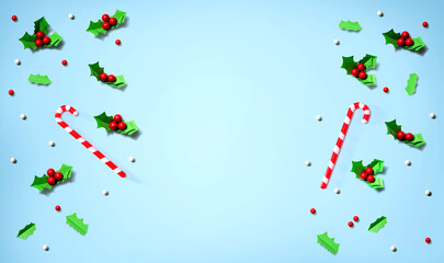 Christmas holly berries - Paper craft - flat lay