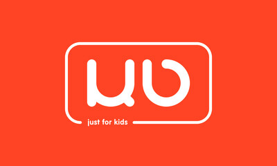 Premade framed kids logo initials monogram kids modern soft on red background