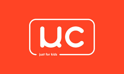 Premade framed kids logo initials monogram kids modern soft on red background