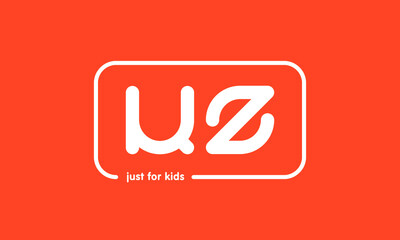 Premade framed kids logo initials monogram kids modern soft on red background