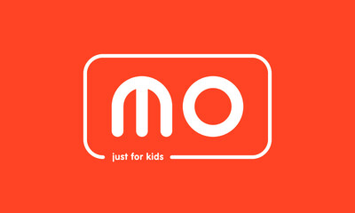 Premade framed kids logo initials monogram kids modern soft on red background