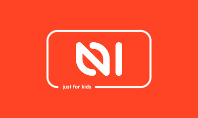 Premade framed kids logo initials monogram kids modern soft on red background