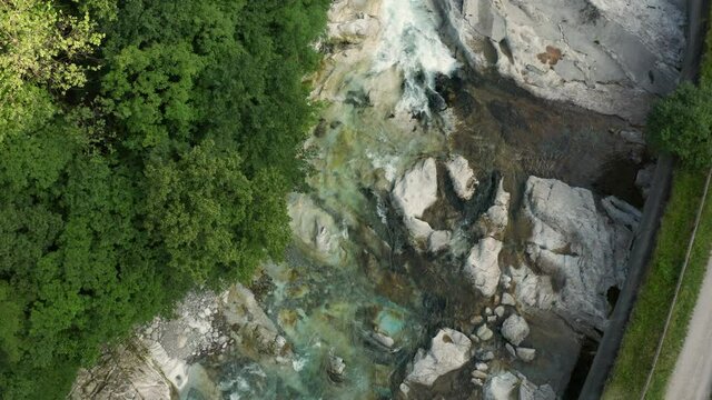 Serio river with its crystalline green waters, Bergamo, Seriana valley,Italy.
