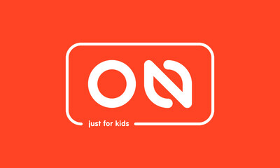 Premade framed kids logo initials monogram kids modern soft on red background