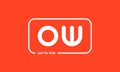 Premade framed kids logo initials monogram kids modern soft on red background