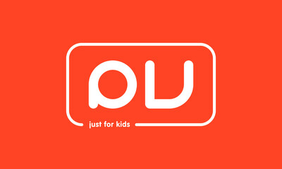 Premade framed kids logo initials monogram kids modern soft on red background