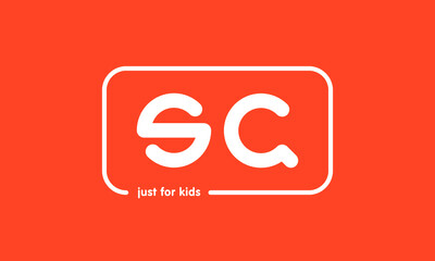 Premade framed kids logo initials monogram kids modern soft on red background