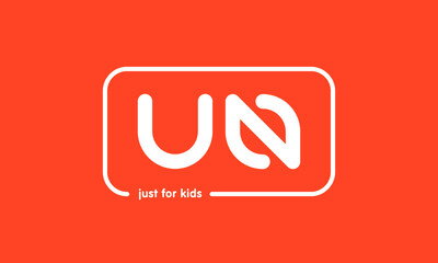 Premade framed kids logo initials monogram kids modern soft on red background