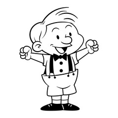 Boy cartoon characters wearing bow ties and suspenders look very happy and smile, best for coloring book of children with vintage themes