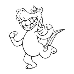 Funny Unicorn cartoon character showing muscle, best for coloring book for children or startup business mascot