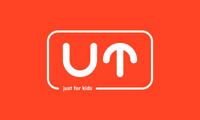 Premade framed kids logo initials monogram kids modern soft on red background