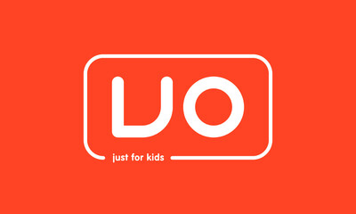 Premade framed kids logo initials monogram kids modern soft on red background