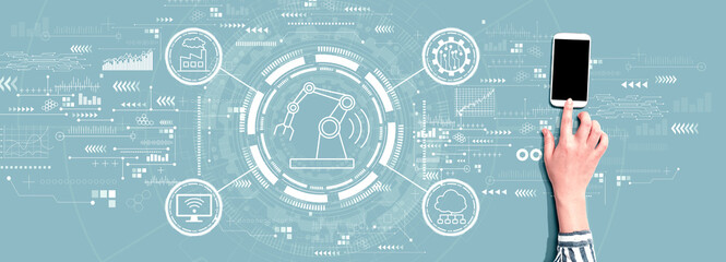 Smart industry concept with person using a smartphone