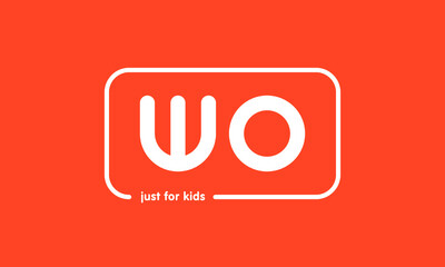 Premade framed kids logo initials monogram kids modern soft on red background