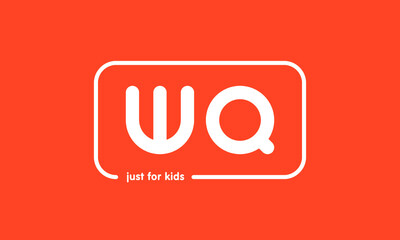 Premade framed kids logo initials monogram kids modern soft on red background