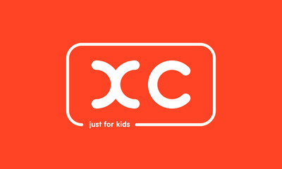 Premade framed kids logo initials monogram kids modern soft on red background