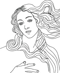 birth of venus vector illustration. sandro boticheli. beautiful blond woman. italian girl. Modern art. Hand drawn. 
