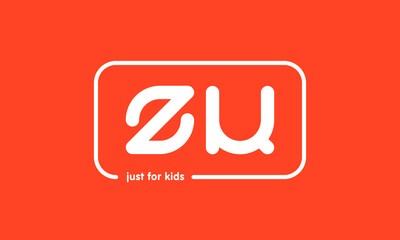 Premade framed kids logo initials monogram kids modern soft on red background