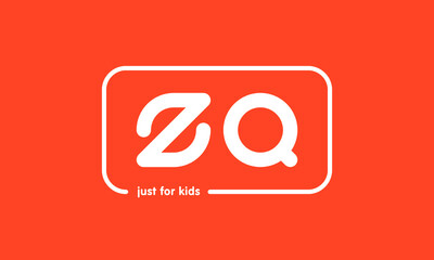 Premade framed kids logo initials monogram kids modern soft on red background