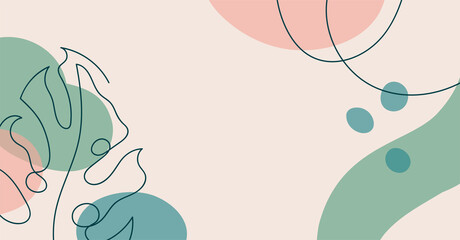 Banner with a tropical leaf in a linear style.