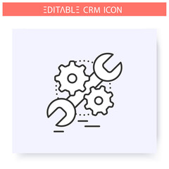 Service automation line icon. Controlling quality service and relationship building CRM service. Automating workflow processes. Customer relationship management. Isolated illustration. Editable stroke