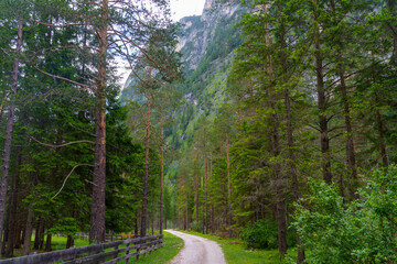 Fototapeta premium Mountain landscape along the road of Landro Valley, Dolomites