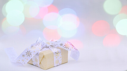 christmas gift box on snow