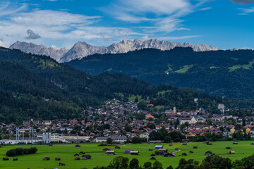 Fototapeta na wymiar mountain view of the karwendel mountains with clouds in bavaria, germany