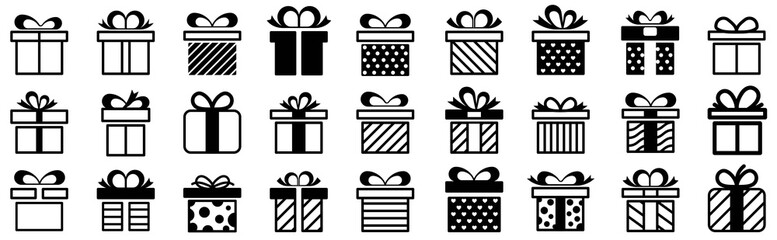 Present gift box icon. Gift box icon in line style isolated on white. Christmas gift icon illustration vector symbol. Gift set different icon sign. Surprise. Vector illustration