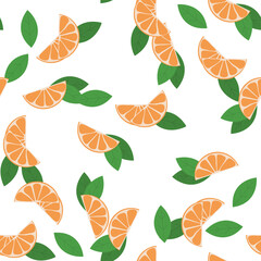 Seamless pattern.  Sliced oranges with leaves