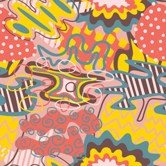 vector colorful doodle freeform seamless pattern on light orange