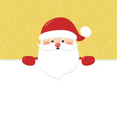 Happy Santa Claus on background with snowflakes and copyspace. Christmas decoration. Vector