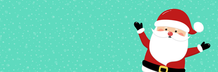 Happy Santa Claus on background with snowflakes and copyspace. Christmas banner. Vector