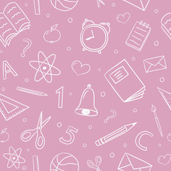 School background concept. Texture with funny doodles. Vector
