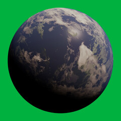 Blue Alien Planet on a Green Screen background , 3d digitally rendered science fiction illustration