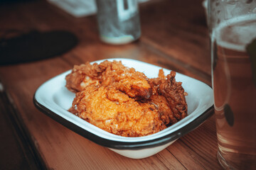 Burger, Chicken strips and beer